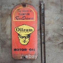 Vintage Oilzum Motor Race Old Us Gasoline Oil Gas Pump Enamel Porcelain Sign