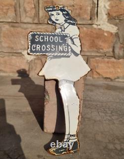 Vintage Old Antique Very Rare School Crossing Adv. Porcelain Enamel Sign Board