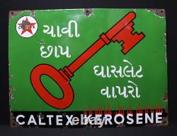 Vintage Old Original Porcelain Enamel Sign Caltex Kerosene Oil Key Brand 1940 ##