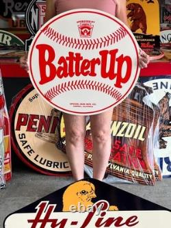 Vintage Old Style Sign Batter Up Baseball NOT Porcelain Made in USA 24x24