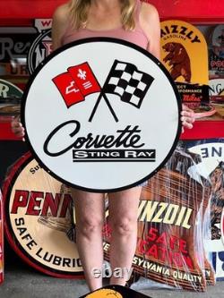 Vintage Old Style Sign Corvette Stingray NOT Porcelain Made in USA 24x24