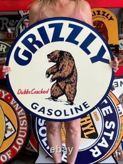 Vintage Old Style Sign Grizzly Gasoline NOT Porcelain Made in USA 30x30