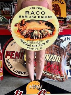 Vintage Old Style Sign Ham and Bacon NOT Porcelain Made in USA 24x24