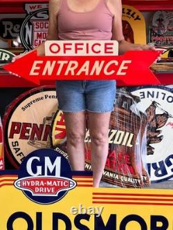 Vintage Old Style Steel Sign Office Entrance NOT Porcelain Made USA 36x10