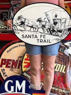 Vintage Old Style Steel Sign Santa Fe Trail NOT Porcelain Made USA 22x16