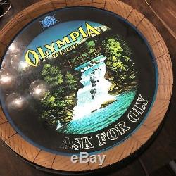 Vintage Olympia Beer Sign Barrel Ask for OLY Rotating Waterfall Lighted