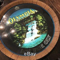 Vintage Olympia Beer Sign Barrel Ask for OLY Rotating Waterfall Lighted