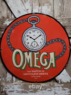 Vintage Omega Porcelain Sign 30 Swiss Watch Dealer Jeweler Repair Sales Time Vintage Omega Porcelain Sign 30 Swiss Watch Dealer Jeweler Repair Sales Time
