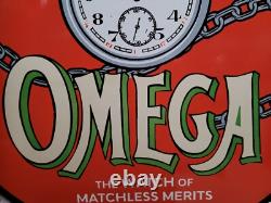 Vintage Omega Porcelain Sign 30 Swiss Watch Dealer Jeweler Repair Sales Time