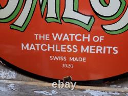 Vintage Omega Porcelain Sign 30 Swiss Watch Dealer Jeweler Repair Sales Time