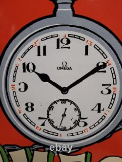 Vintage Omega Porcelain Sign 30 Swiss Watch Dealer Jeweler Repair Sales Time