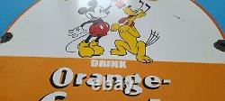 Vintage Orange Crush Porcelain Mickey Mouse Soda Walt Disney Pump Plate Sign