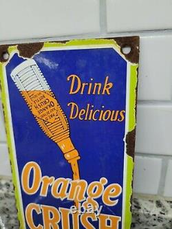 Vintage Orange Crush Porcelain Soda Sign Old Door Push USA Beverage Advertising