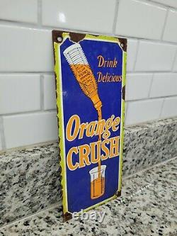 Vintage Orange Crush Porcelain Soda Sign Old Door Push USA Beverage Advertising