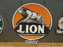 Vintage Orange White Lion Oil Sign 60 with Original Ring