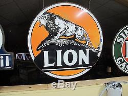 Vintage Orange White Lion Oil Sign 60 with Original Ring