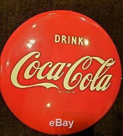 Vintage Original 1948 Porcelain on Metal Coca Cola Advertising Button Sign