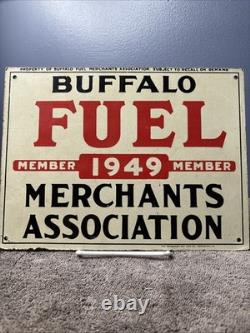 Vintage Original 1949 Buffalo Fuel Delivery Merchants Oil Gas Masonite Sign