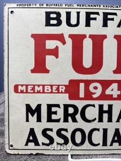 Vintage Original 1949 Buffalo Fuel Delivery Merchants Oil Gas Masonite Sign