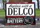 Vintage Original 1950s Delco Batteries Metal Sign Service Station Advertising