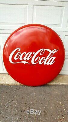 Vintage Original 1950s Porcelain 48 Coca Cola Red Disc Button Advertising Sign
