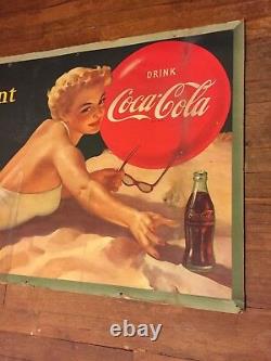 Vintage Original 1952 Coca Cola / Coke Cardboard Sign 27-1/2 x 56-1/2. RARE