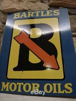 Vintage Original Bartles Motor Oil Porcelain Flange Sign Wadhams Gas Station WI