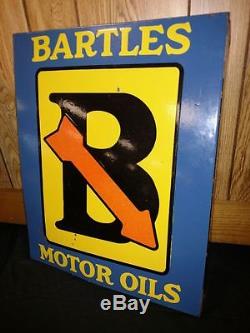 Vintage Original Bartles Motor Oil Porcelain Flange Sign Wadhams Gas Station WI