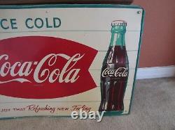 Vintage Original Coca-cola Tin Sign Bottle Bowtie Double Fishtail Ice Cold Coke