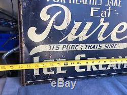 Vintage Original EAT PURE ICE CREAM Painted Metal Double Sided Adverising Sign