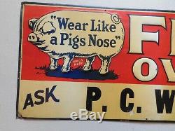 Vintage Original Finck's Overall Tin Tacker Sign Embossed Nice