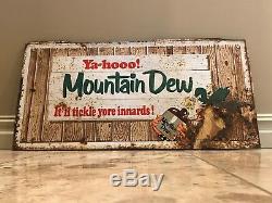 Vintage Original Mountain Dew Hillbilly Metal Embossed Mt Dew Sign Soda Pop