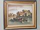 Vintage Original Nautical Oil Painting On Canvas Harbor Boat Scene Signed