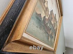 Vintage Original Nautical Oil Painting on Canvas Harbor Boat Scene Signed