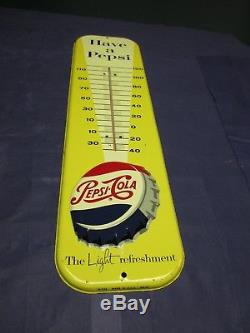 Vintage/Original PEPSI COLA Thermometer Metal Soda Sign Embossed Bottle CapWOW
