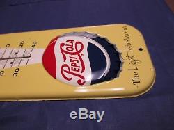 Vintage/Original PEPSI COLA Thermometer Metal Soda Sign Embossed Bottle CapWOW