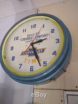 Vintage Original Quality Chevrolet Neon Dealer Advertising Clock Sign Runs
