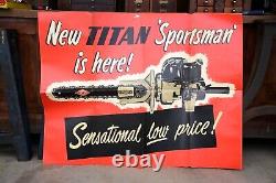 Vintage Original Titan Sportsman Chainsaw Sign Banner Poster Dealer Promo 1950's