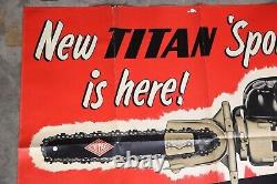 Vintage Original Titan Sportsman Chainsaw Sign Banner Poster Dealer Promo 1950's