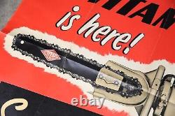 Vintage Original Titan Sportsman Chainsaw Sign Banner Poster Dealer Promo 1950's