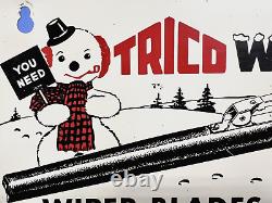 Vintage Original Trico Wiper Blade Sign Snowman Winter Graphic Rare Sign Gas Oil