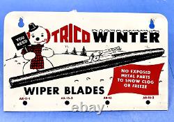 Vintage Original Trico Wiper Blade Sign Snowman Winter Graphic Rare Sign Gas Oil