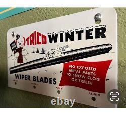 Vintage Original Trico Wiper Blade Sign Snowman Winter Graphic Rare Sign Gas Oil