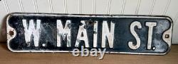 Vintage Original W. MAIN ST. Street /Road Sign Embossed 24x6 White & Black