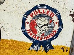 Vintage POLLED HEREFORDS WAGON WHEEL RANCH Sign farm cow holstein dairy milk