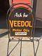 Vintage Porcelain Veedol Gas Oil Curb Sign Double Sided Withframe 1932