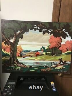 Vintage Paint By Numbers Barn Fall Early Autumn Signed 24x18