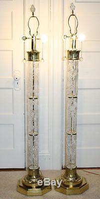 Vintage Pair of DRESDEN Crystal & Brass Floor Lamps. Hand Cut Signed. Stunning