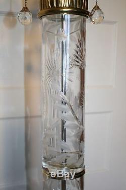 Vintage Pair of DRESDEN Crystal & Brass Floor Lamps. Hand Cut Signed. Stunning