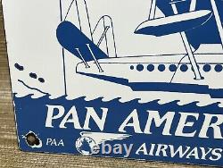 Vintage Pan American Porcelain Sign Airplane Hangar Gas Station Motor Oil